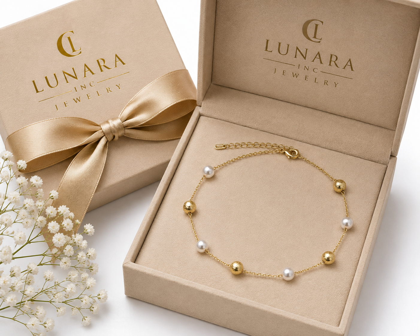 14K Gold Filled Pearl & Textured Gold Bead Choker Necklace – Minimalist Station Necklace