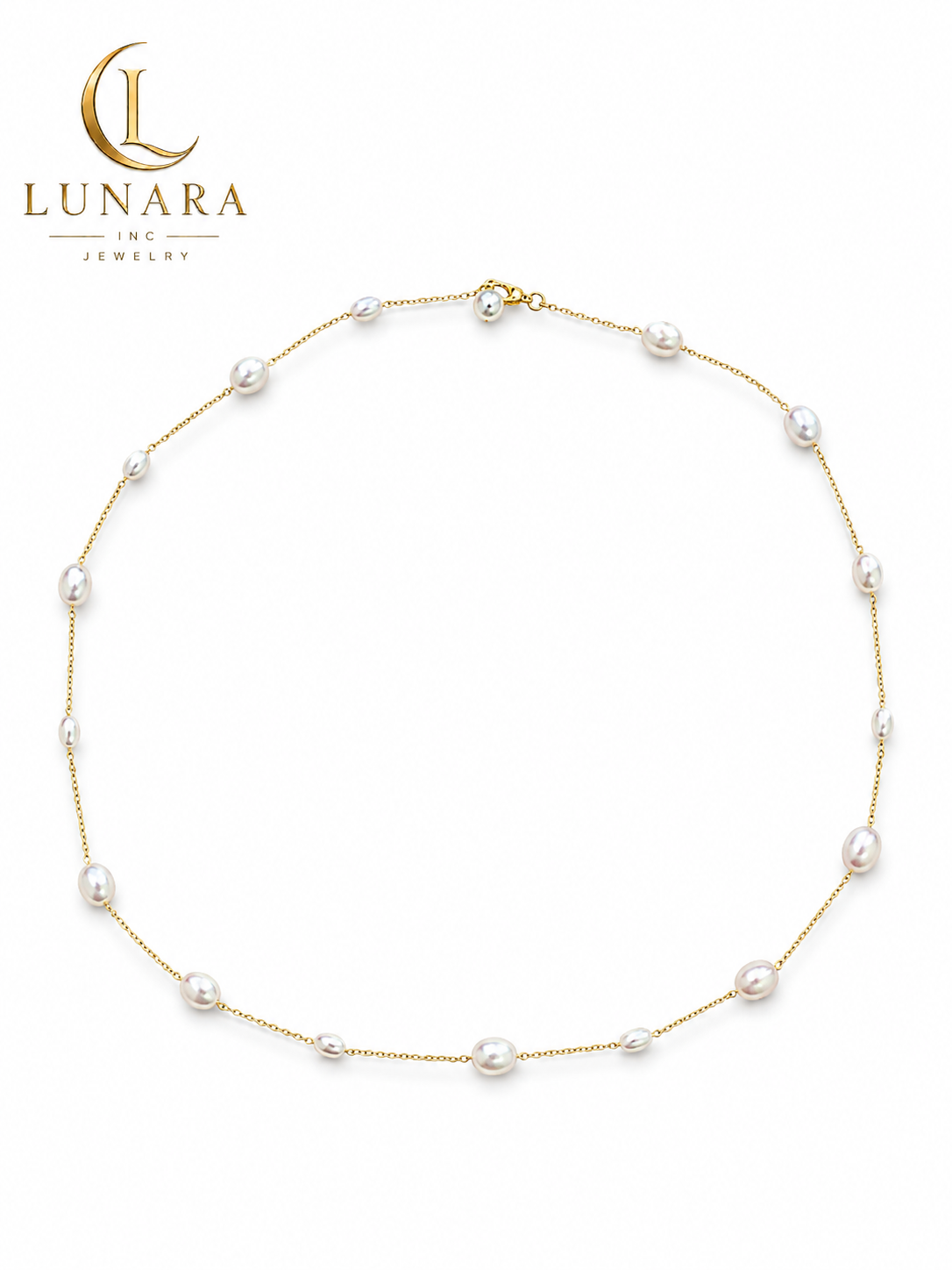 Lunara Freshwater Pearl Station Necklace – Gold Dainty Chain | Elegant Minimalist Necklace for Women