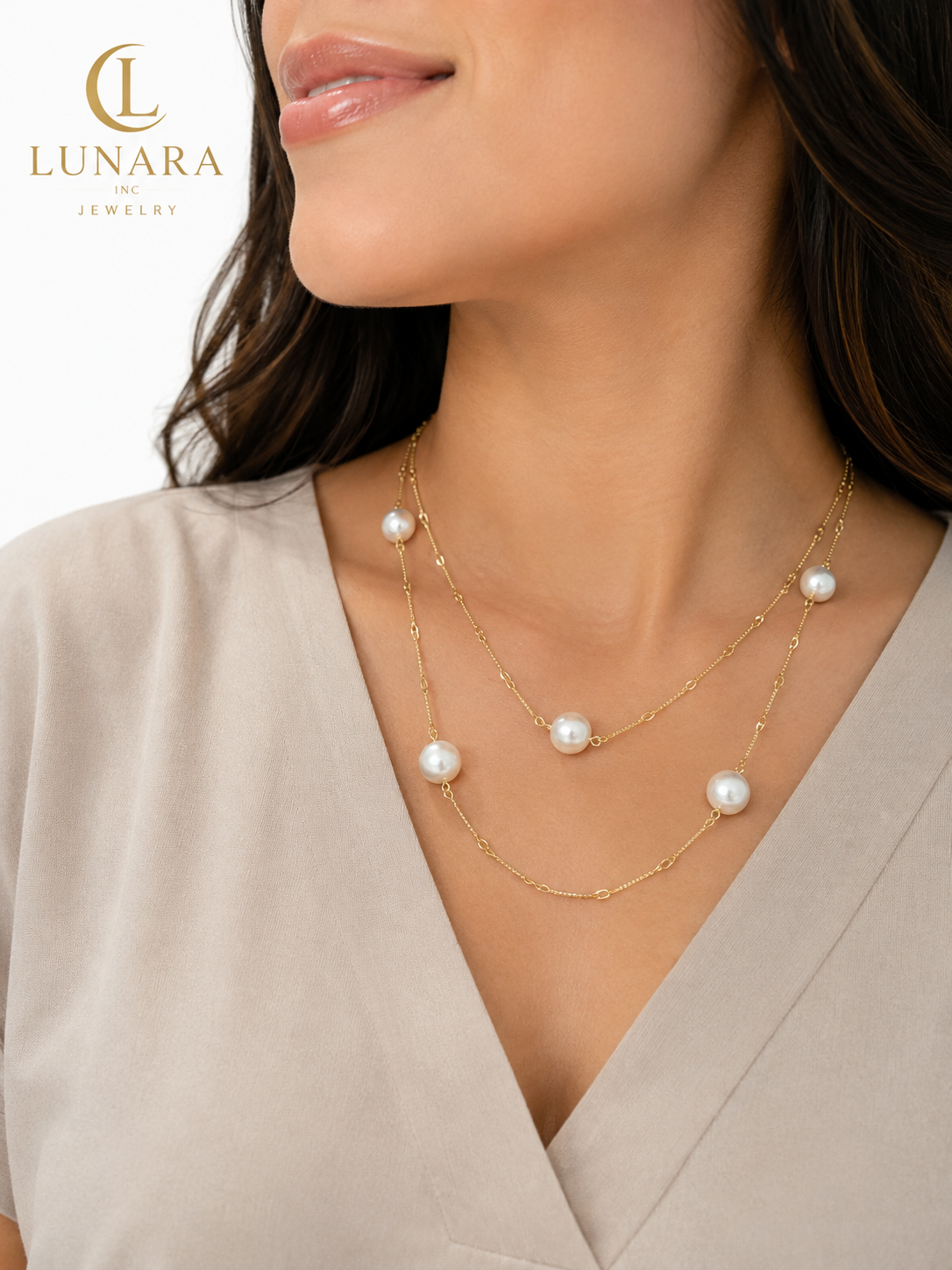 Lunara Gold Solitaire Pearl Necklace – Minimalist Floating Pearl Necklace for Women