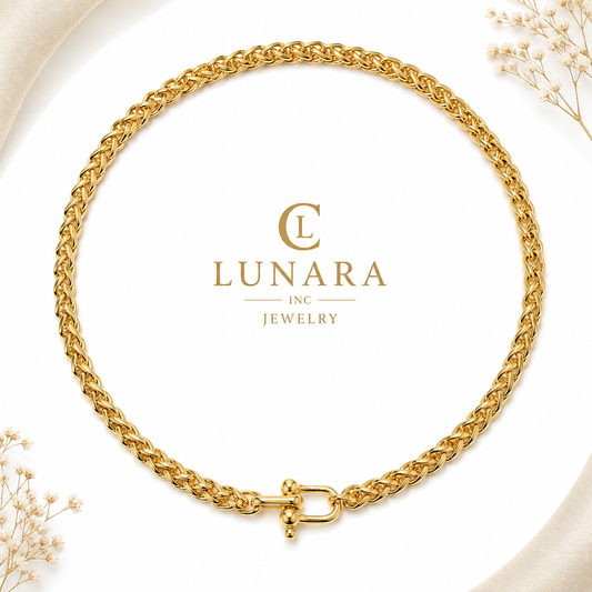 Lunara 14K Gold Byzantine Chain Choker – Toggle Clasp Statement Necklace for Women