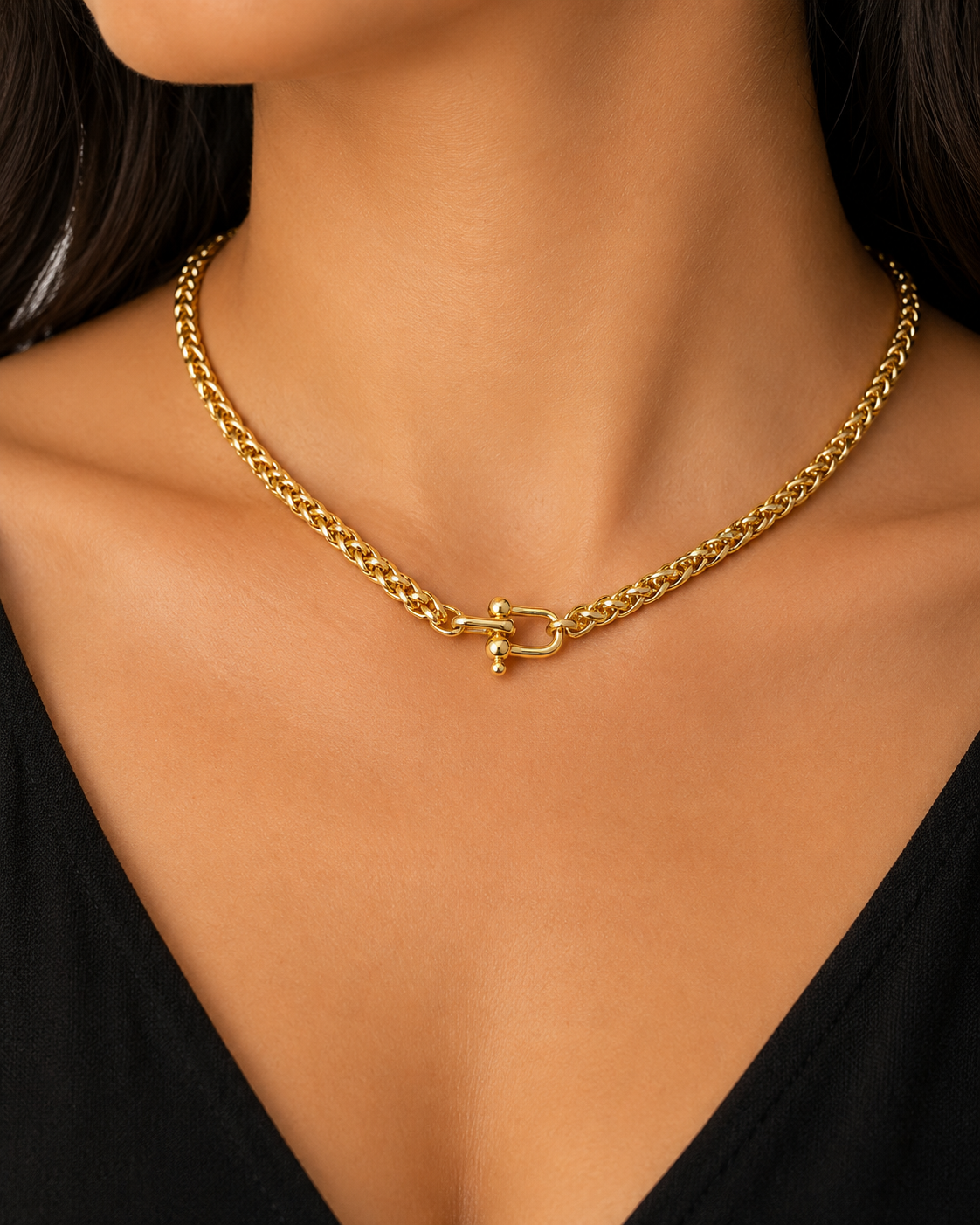Lunara 14K Gold Byzantine Chain Choker – Toggle Clasp Statement Necklace for Women