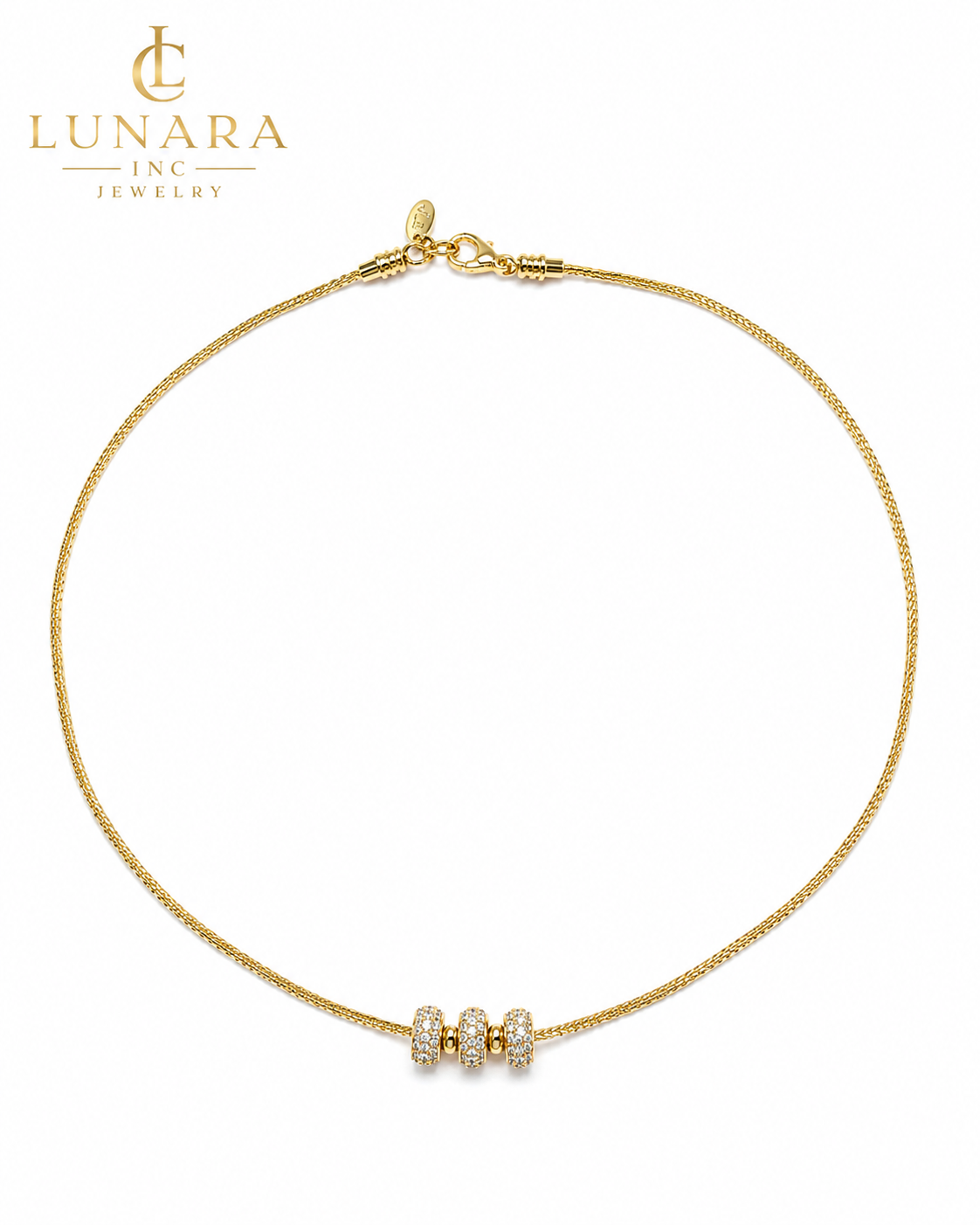 Lunara 14K Gold CZ Bead Necklace – Minimalist Snake Chain Necklace for Women