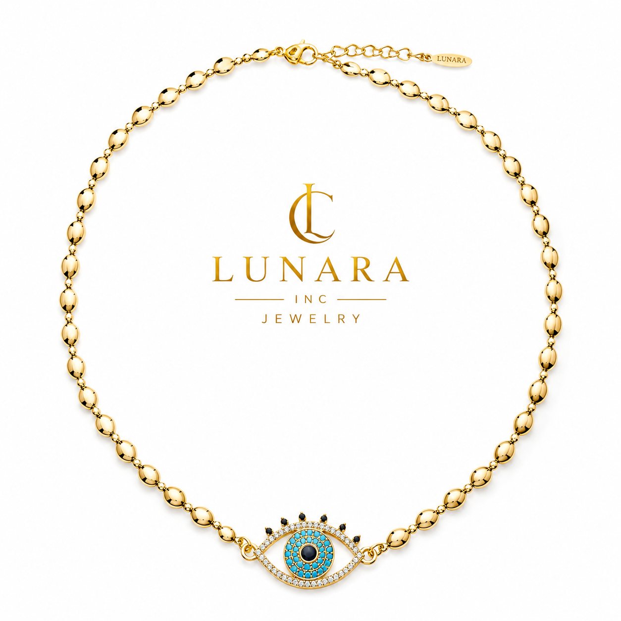 Lunara 14K Gold Evil Eye Choker Necklace – Blue CZ Protection Necklace for Women