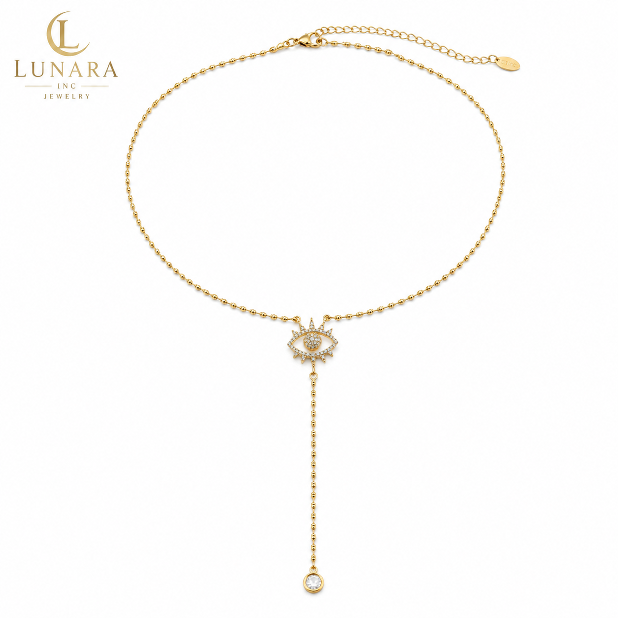Gold Evil Eye Lariat Necklace – Adjustable Y Necklace with CZ Pendant