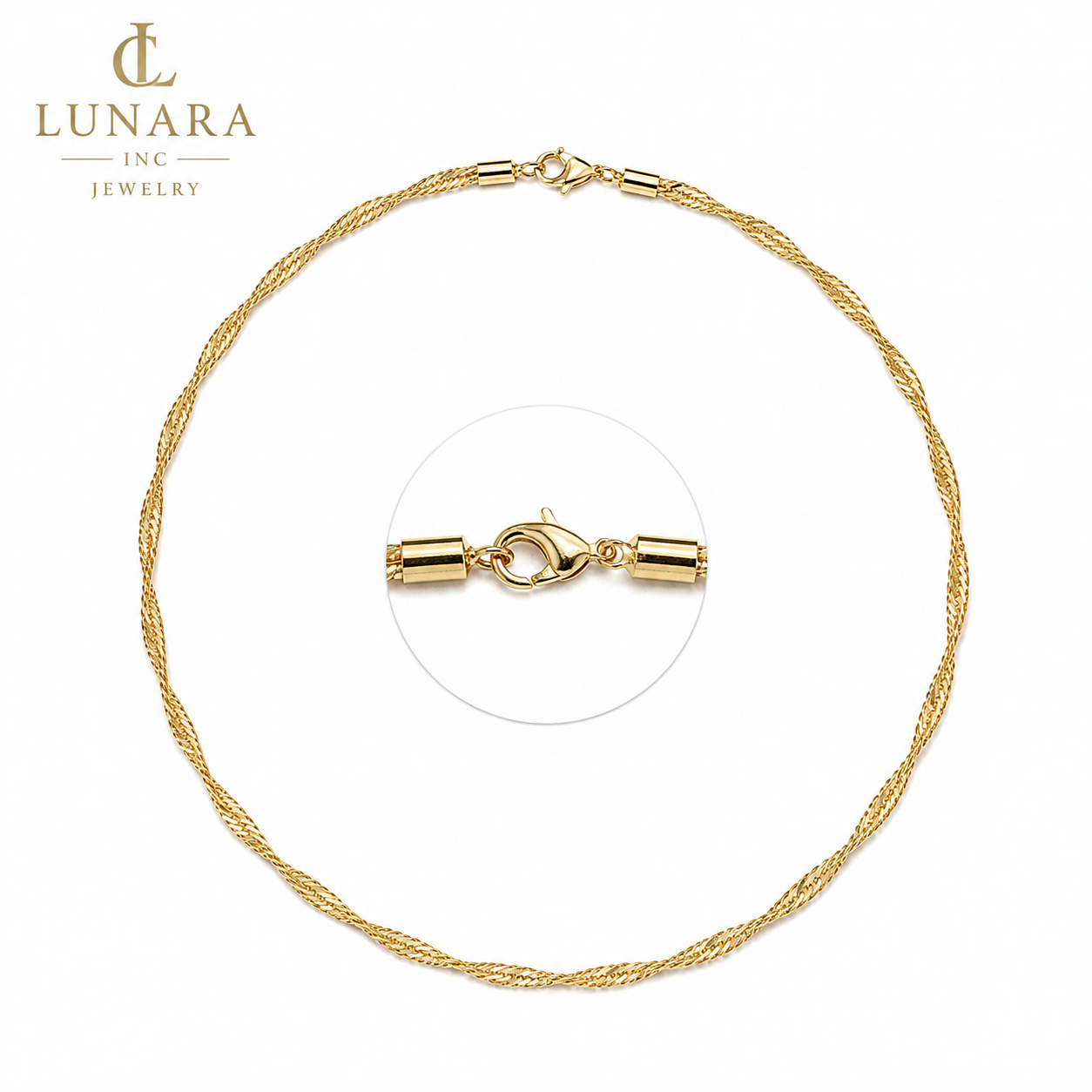 Gold Twisted Rope Chain Choker Necklace – Minimalist Diamond-Cut Necklace