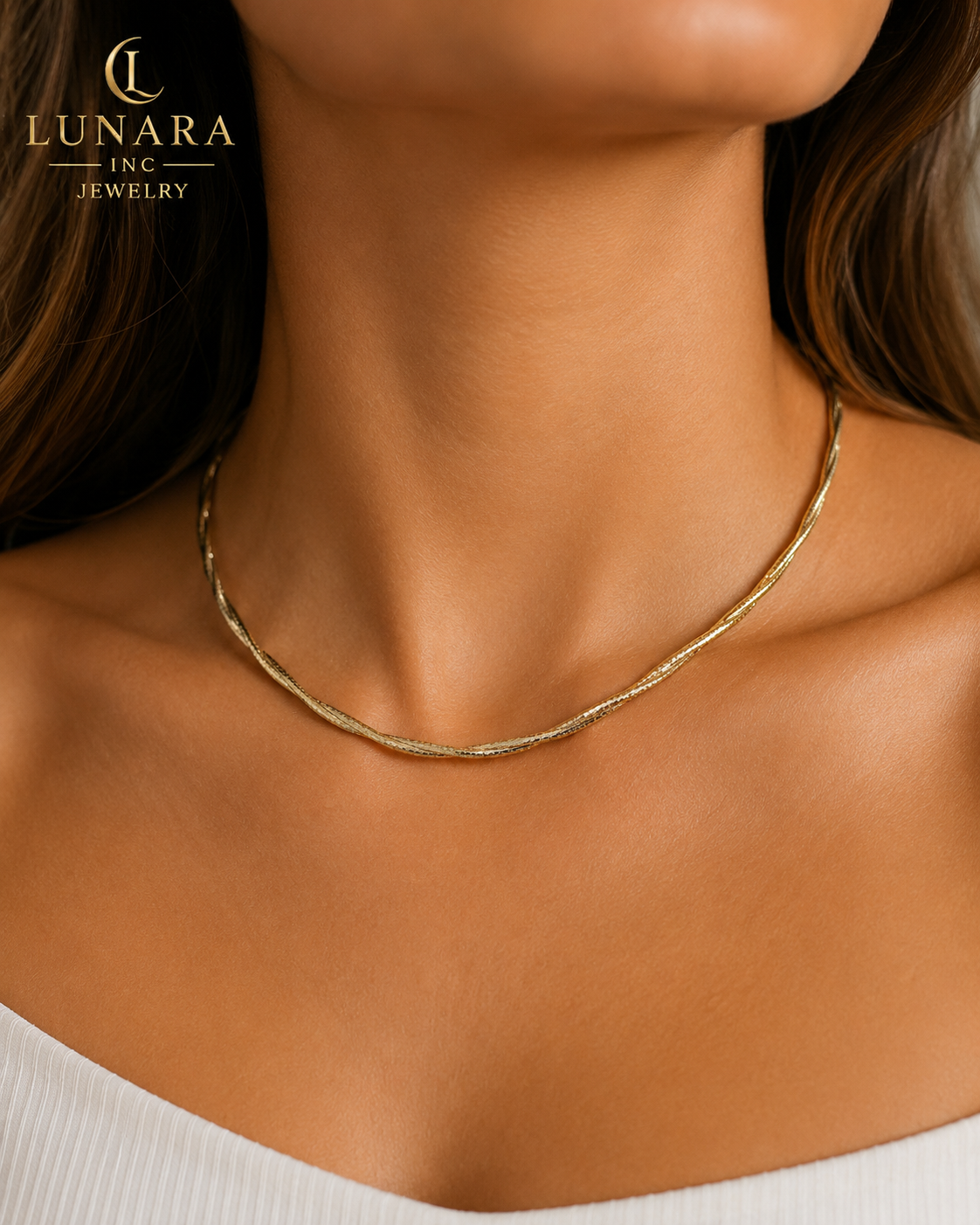 Gold Twisted Rope Chain Choker Necklace – Minimalist Diamond-Cut Necklace