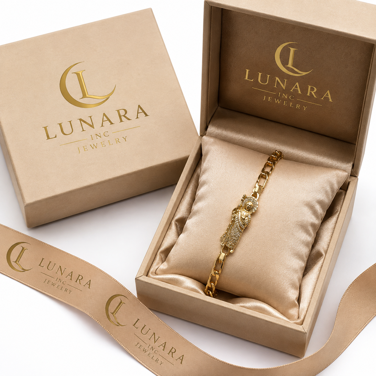 Gold Figaro Chain Saint Jude Bracelet with CZ Stones – Religious Link Bracelet