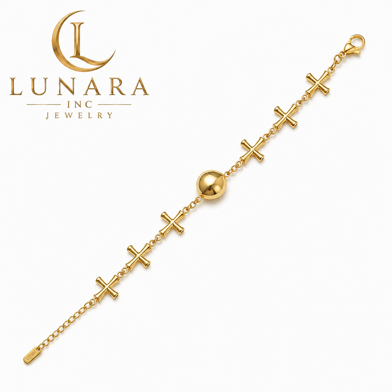 Gold Cross Bracelet with Center Bead – Adjustable Faith Bracelet for Women