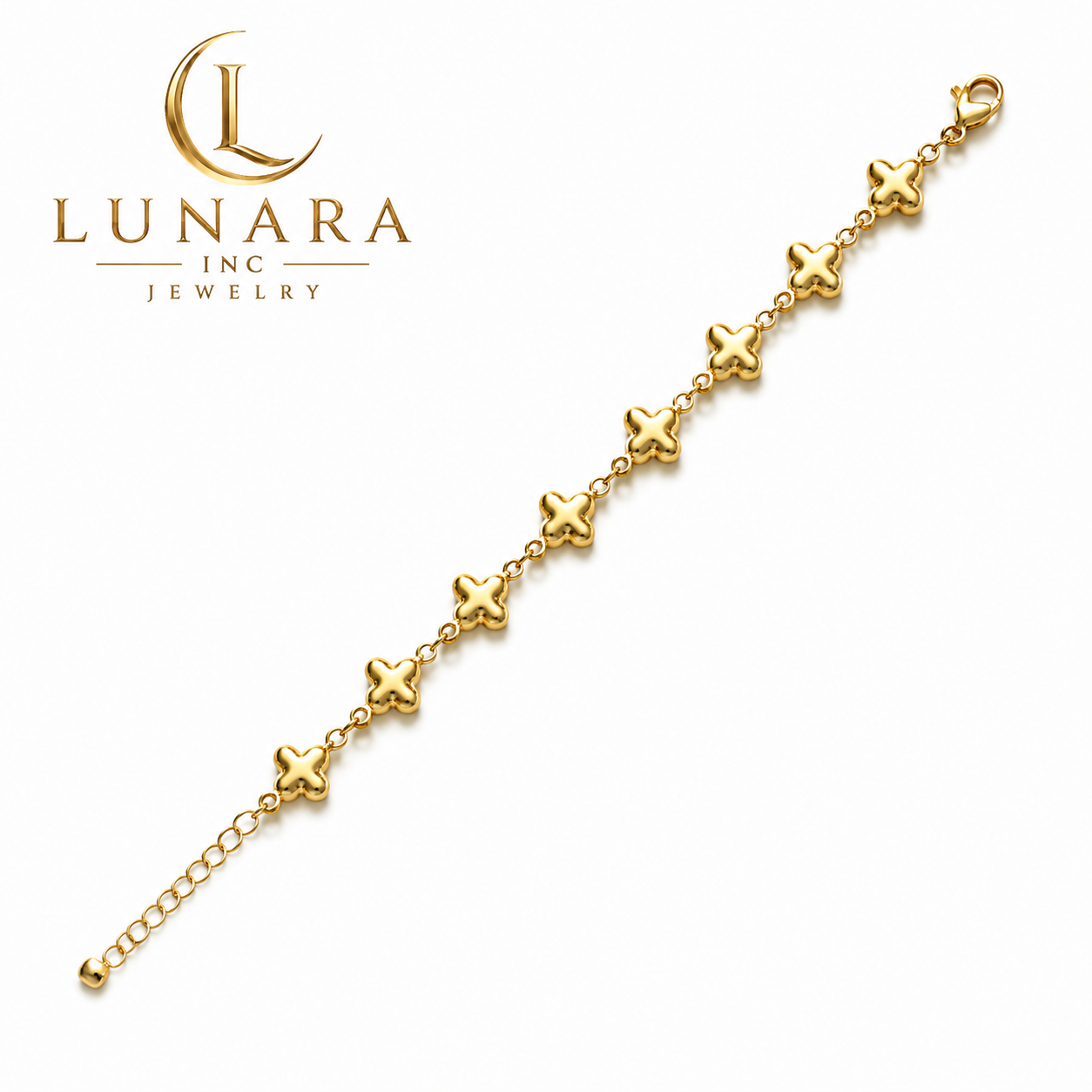 Gold Clover Charm Bracelet – Adjustable Four-Leaf Clover Bracelet for Women
