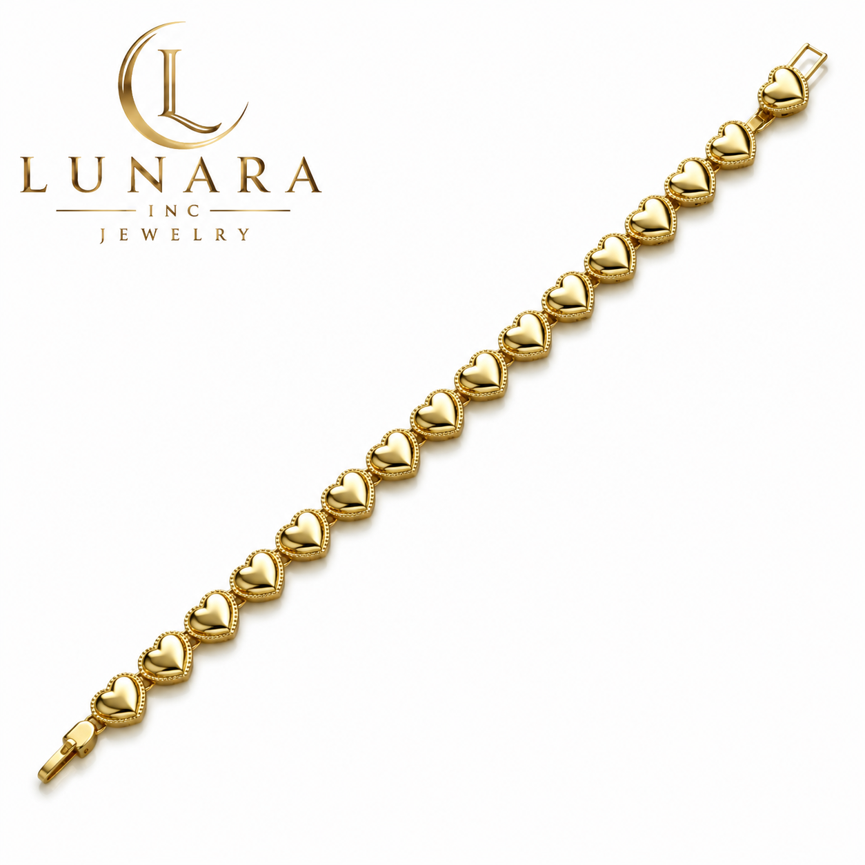 Gold Heart Link Bracelet – Elegant Polished Heart Bracelet for Women