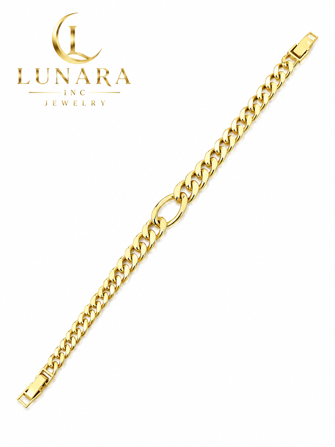 Gold Cuban Link Bracelet with Oval Center Link