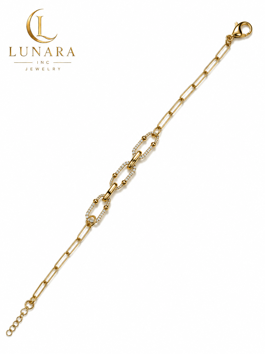 Lunara Gold Paperclip Link Bracelet with Pavé Crystal Accents