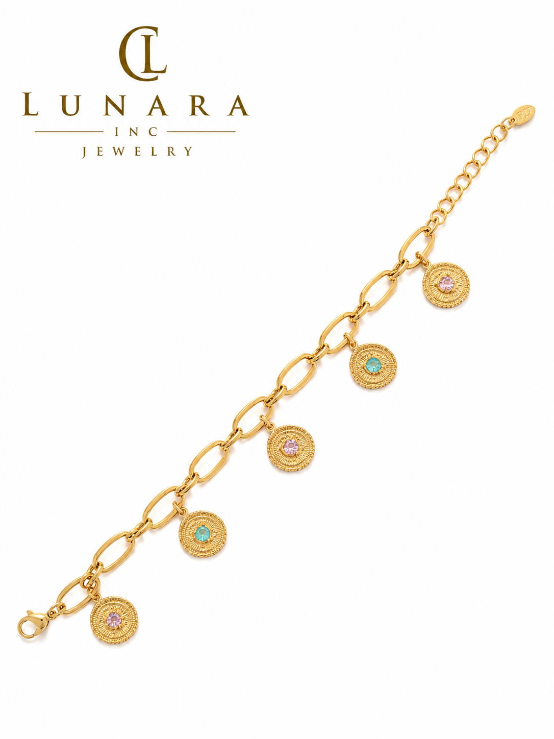 Color Gem Coin Charm Bracelet