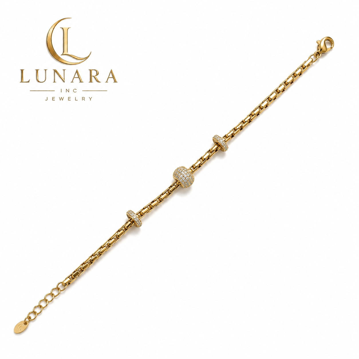 Golden Crystal Bead Box Chain Bracelet