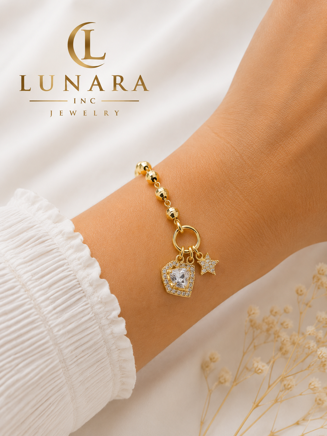 Diamond Charm Beaded Bracelet