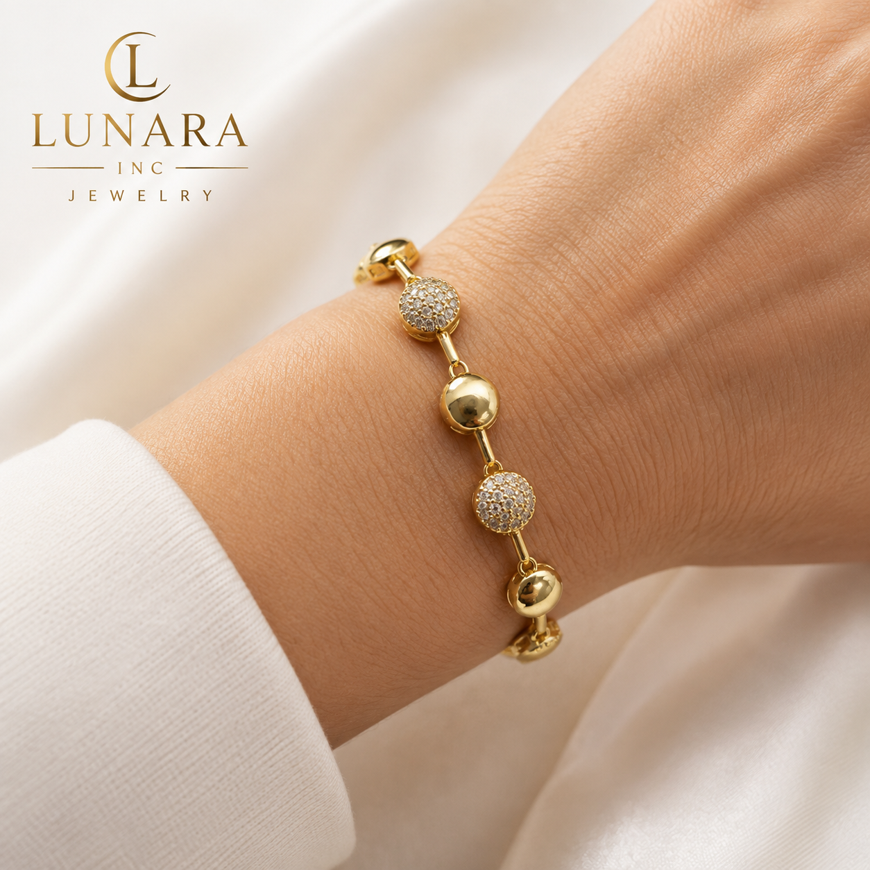 Gold Bead & Pavé Bracelet