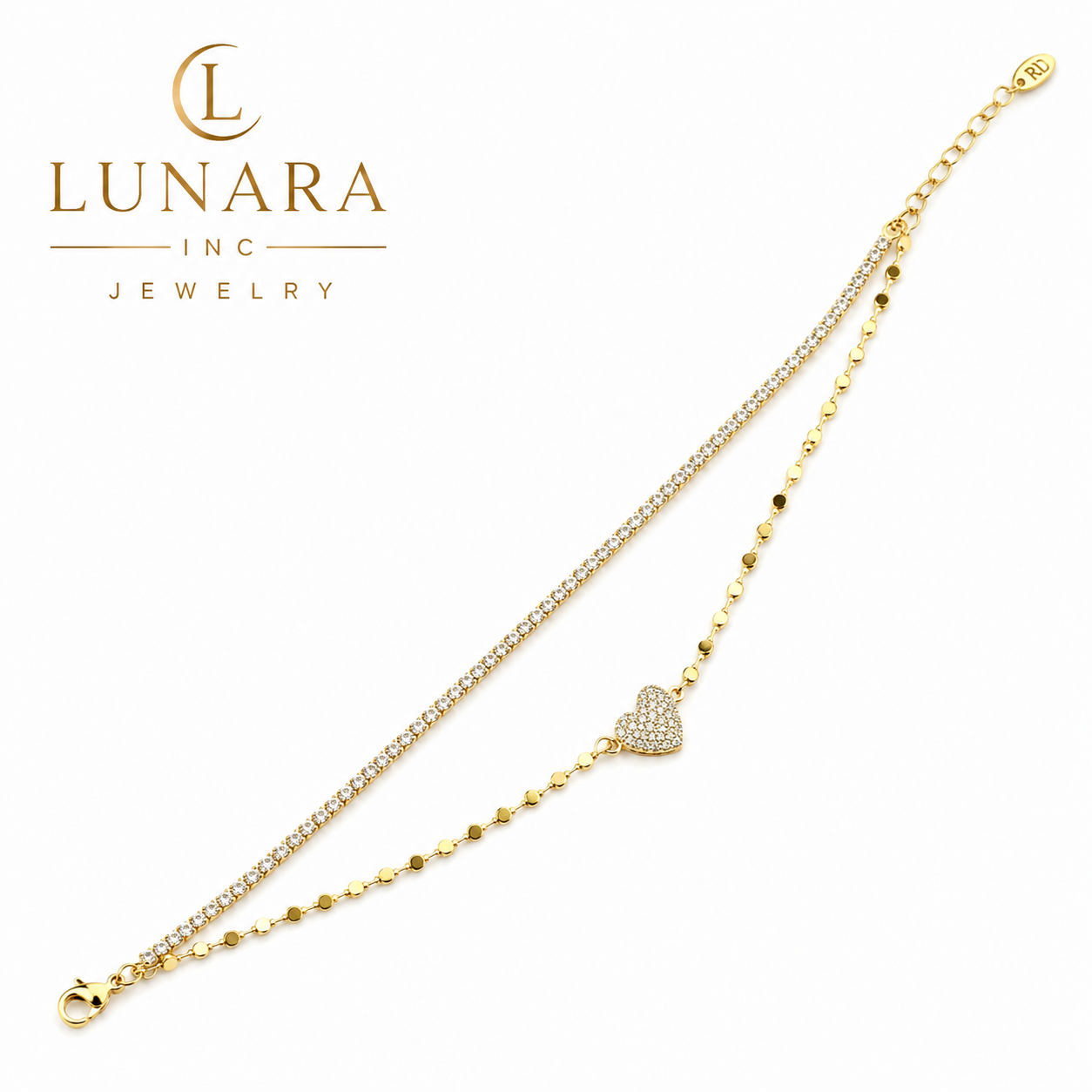 Layered Heart Tennis Bracelet – Gold Plated