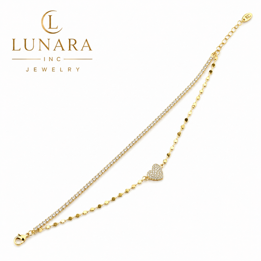 Layered Heart Tennis Bracelet – Gold Plated