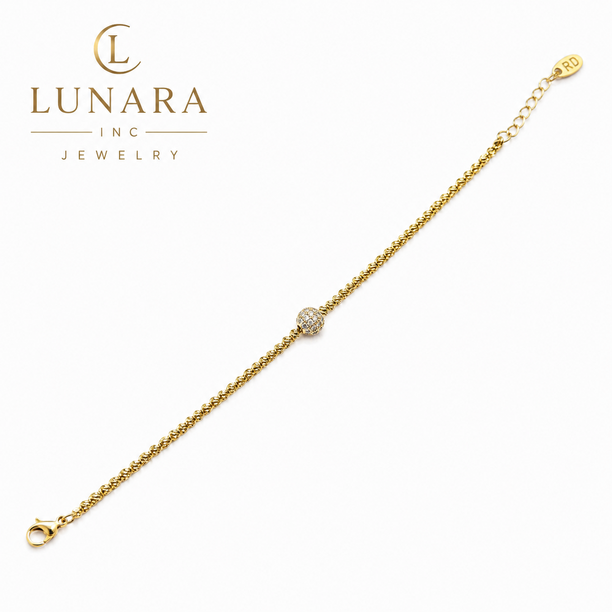 Twisted Gold Bracelet with Pavé Center Bead