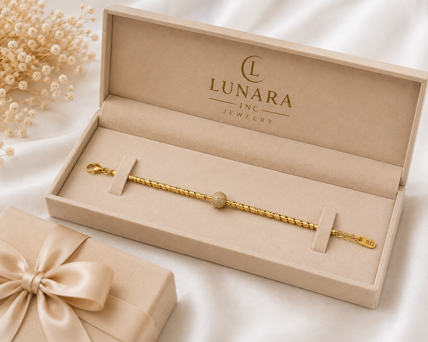 Twisted Gold Bracelet with Pavé Center Bead