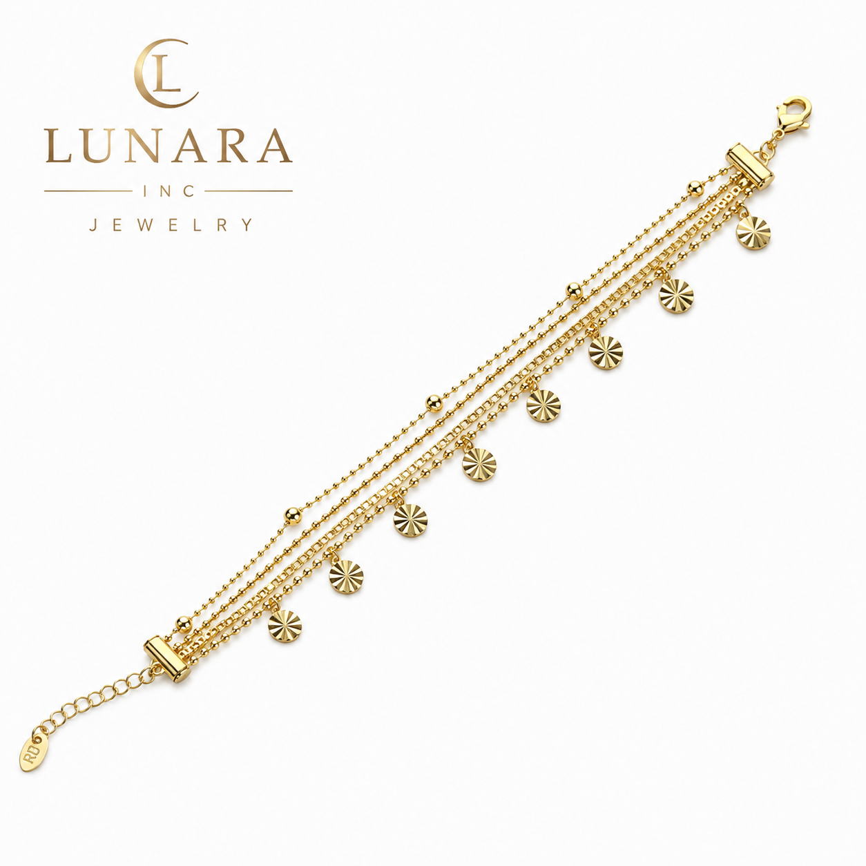 Layered Gold Disc Charm Bracelet