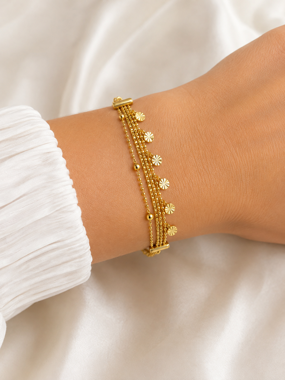 Layered Gold Disc Charm Bracelet