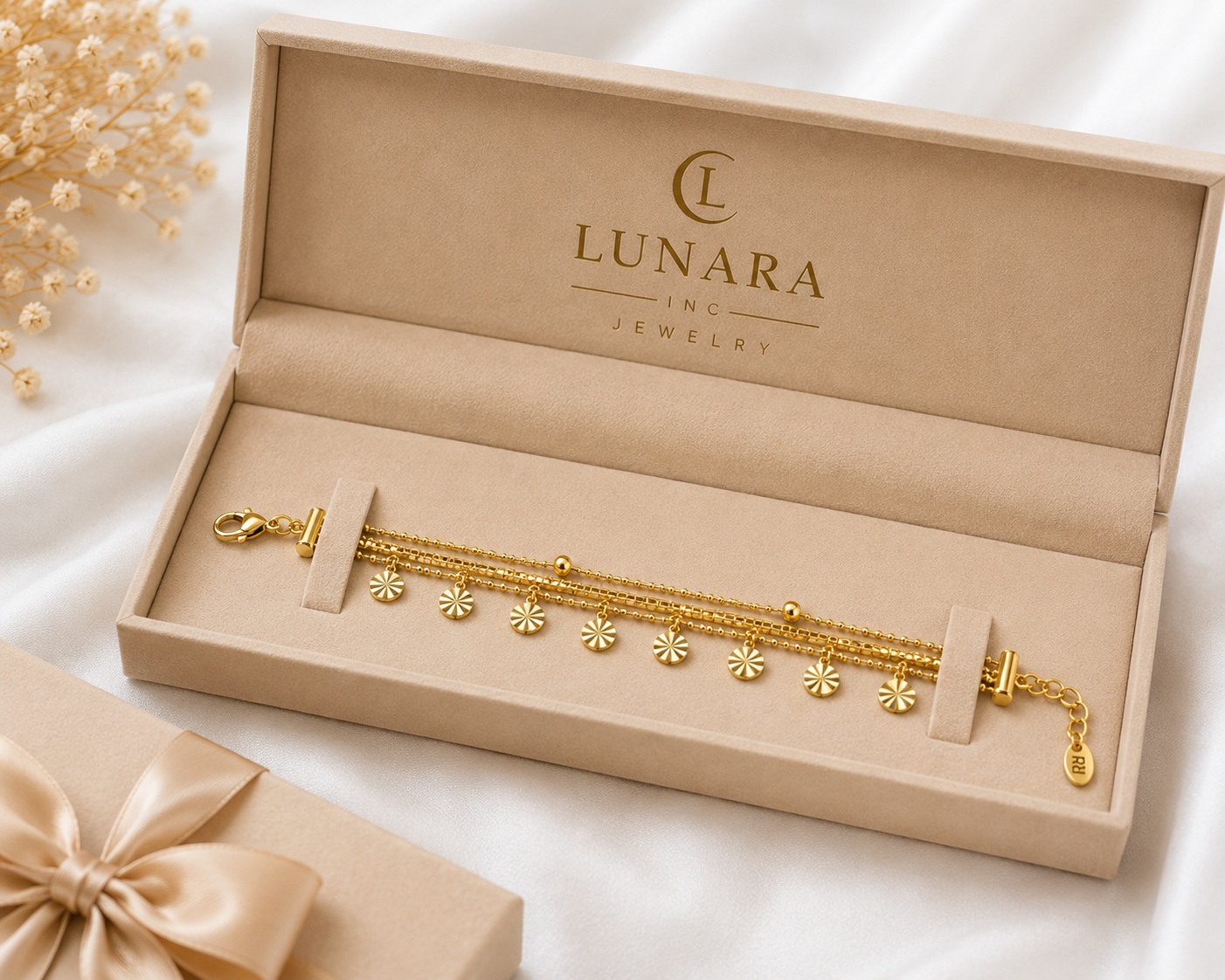 Layered Gold Disc Charm Bracelet