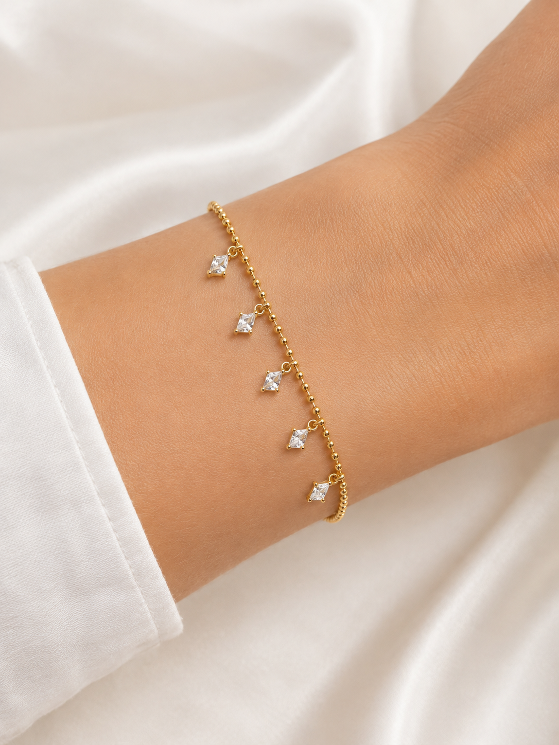 Dainty CZ Drop Charm Bracelet