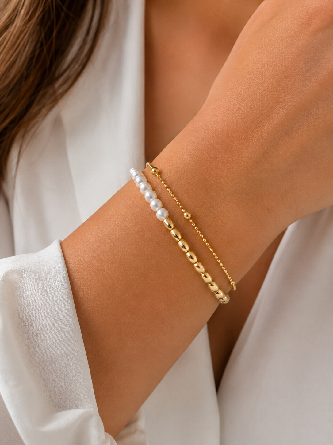 Layered Pearl & Gold Bead Bracelet