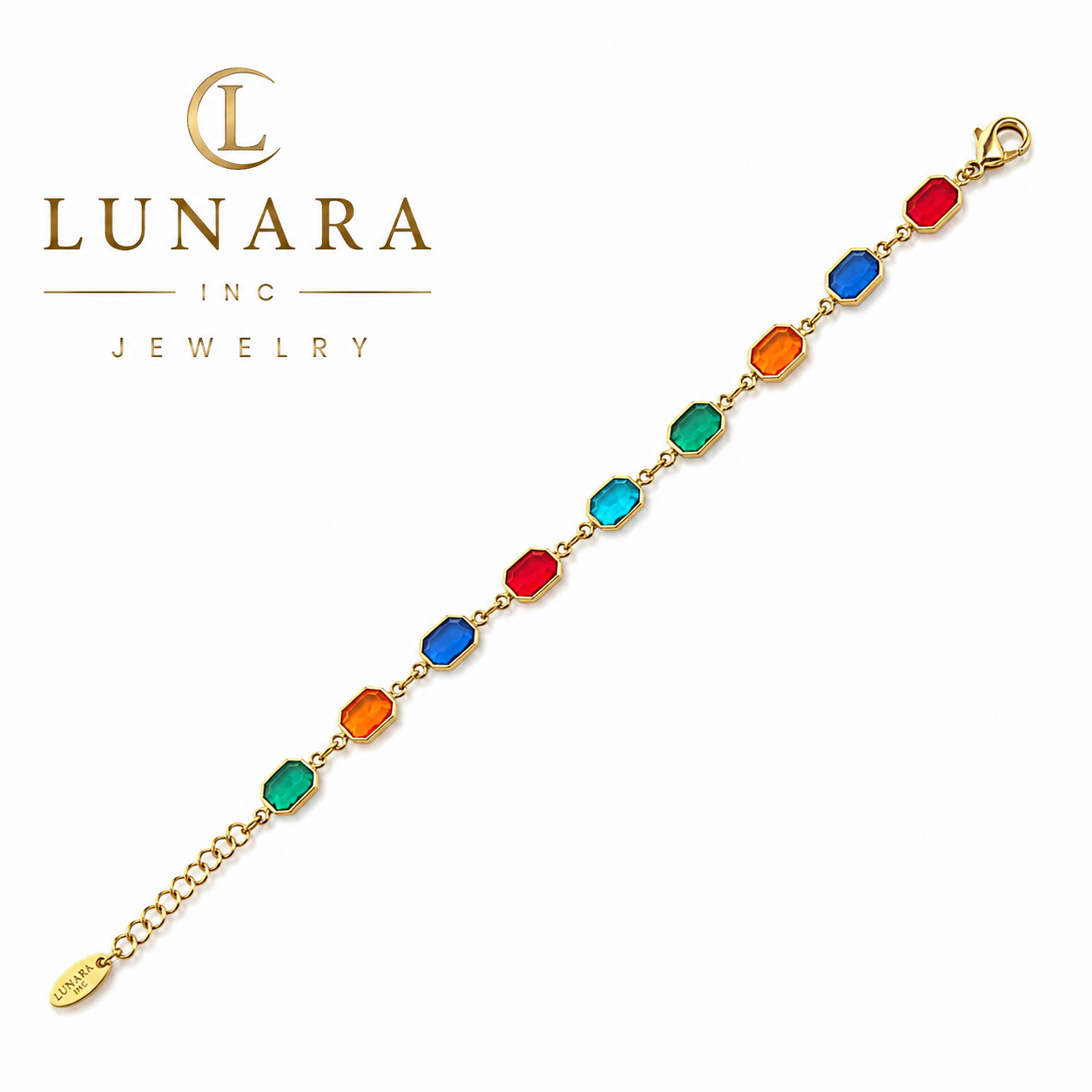 Rainbow Gemstone Link Bracelet