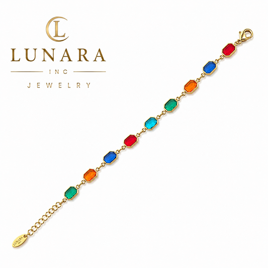 Rainbow Gemstone Link Bracelet