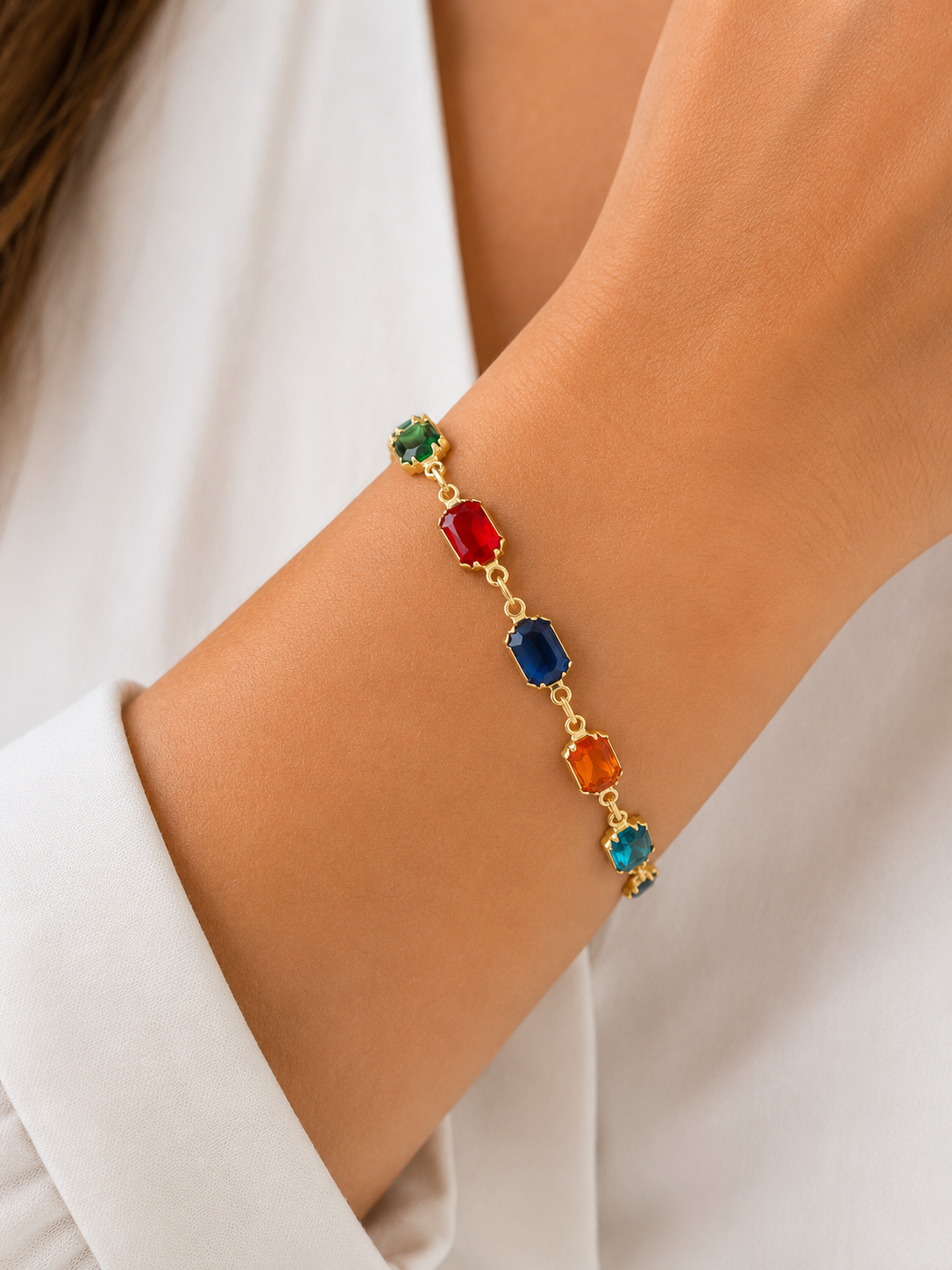 Rainbow Gemstone Link Bracelet