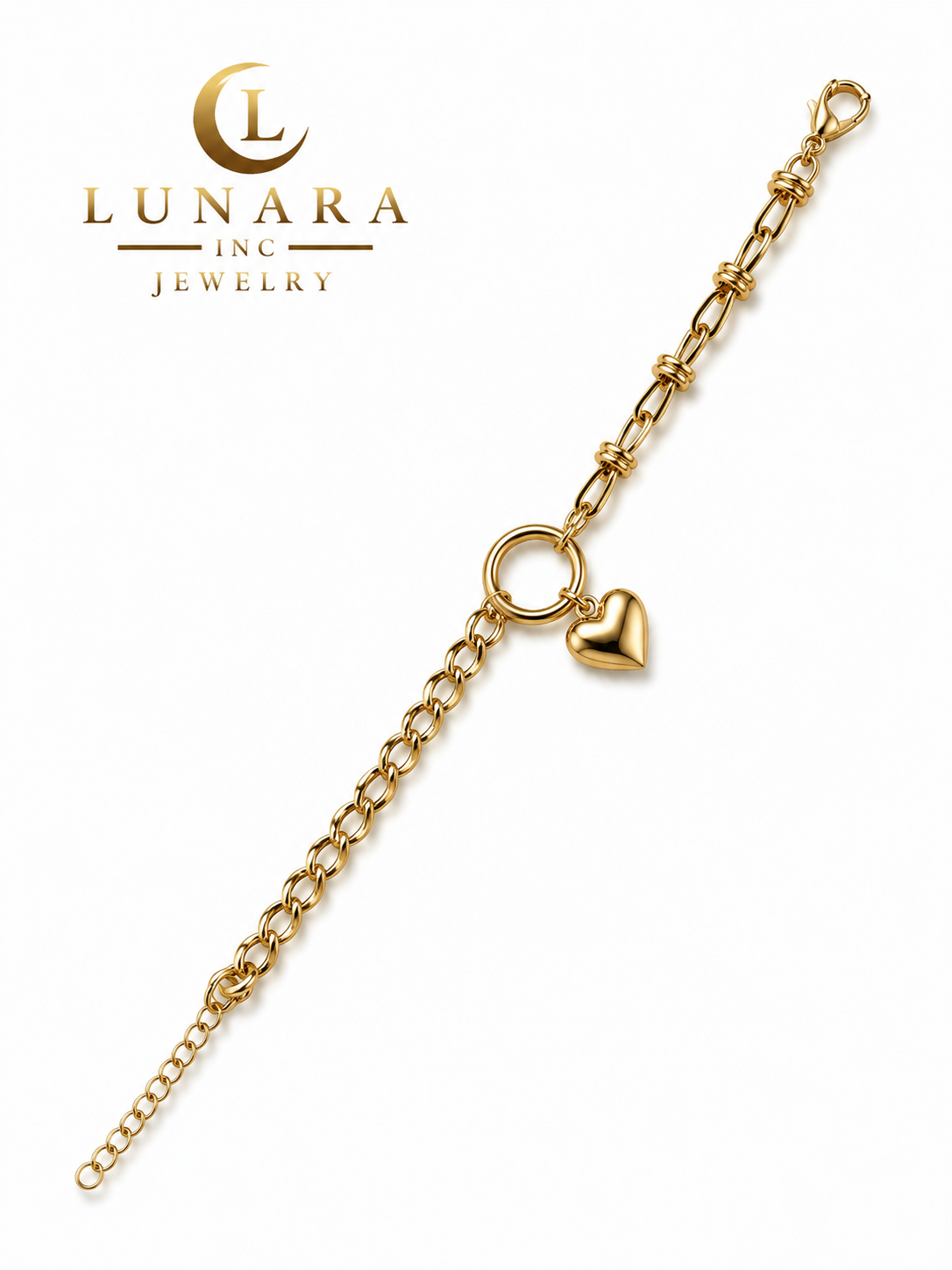 Golden Heart Charm Link Bracelet
