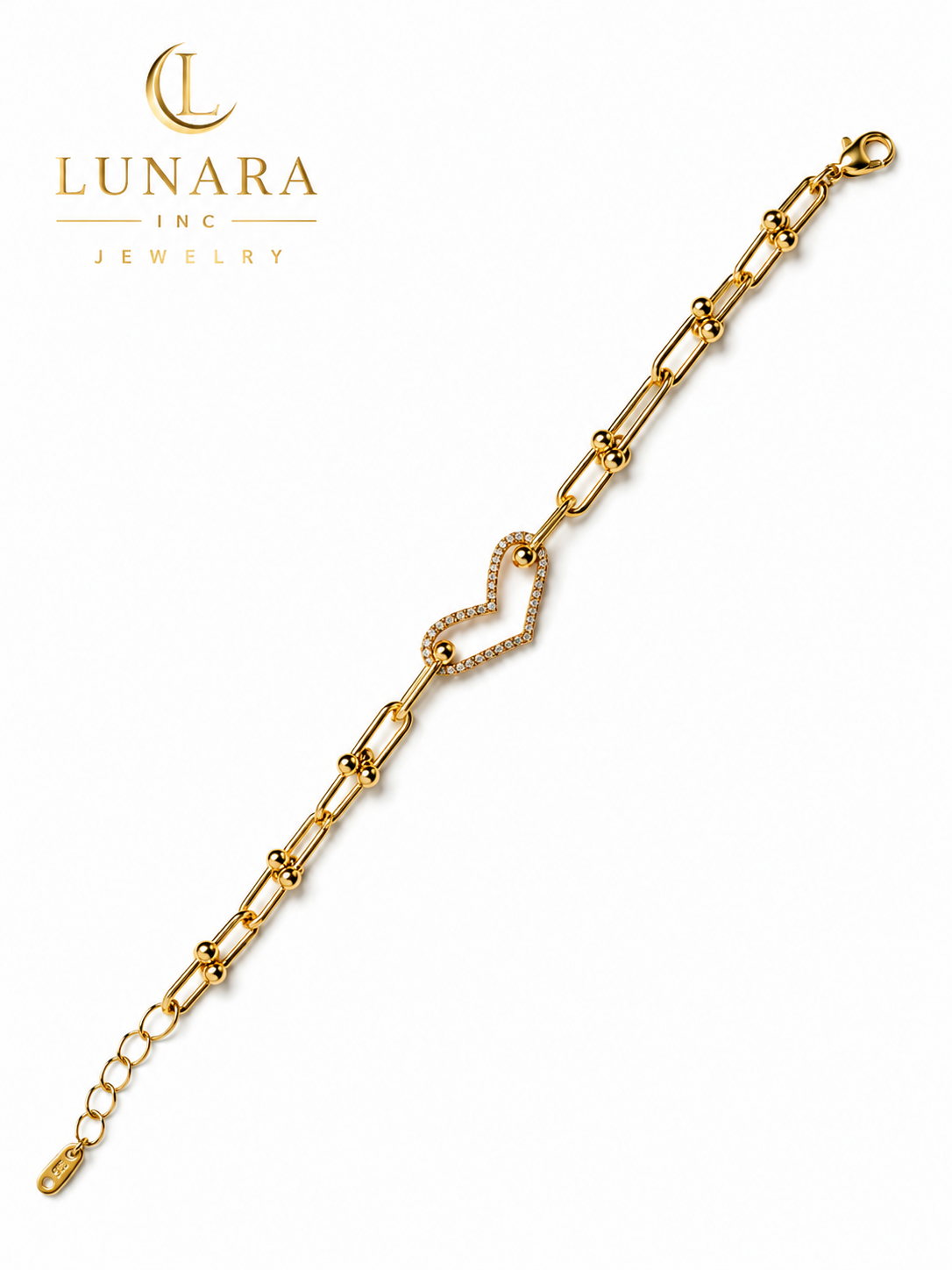 Golden Pavé Heart Link Bracelet