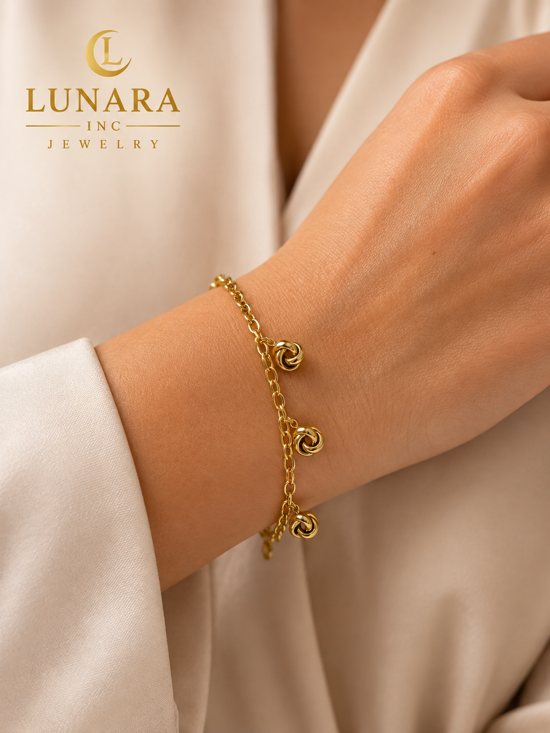Golden Triple Knot Charm Bracelet