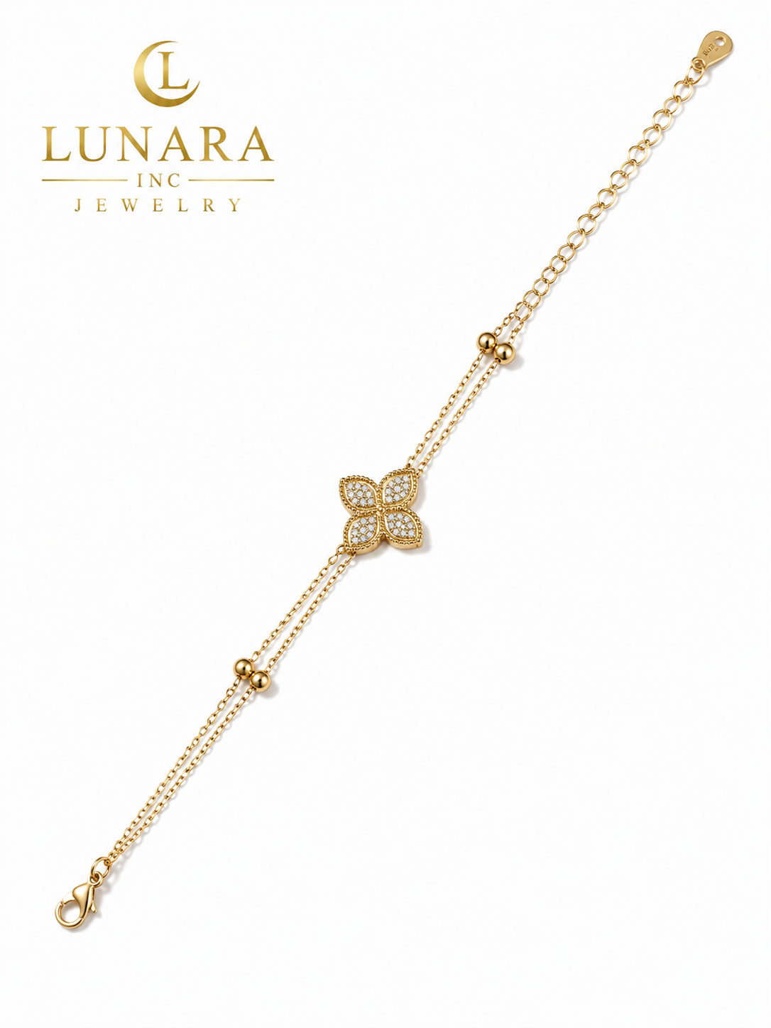 Pavé Floral Double Chain Bracelet