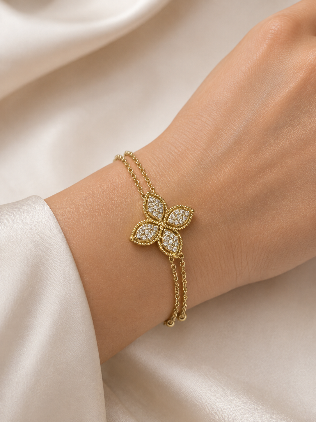 Pavé Floral Double Chain Bracelet
