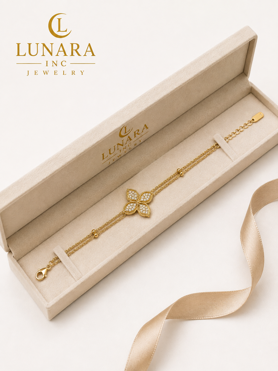 Pavé Floral Double Chain Bracelet