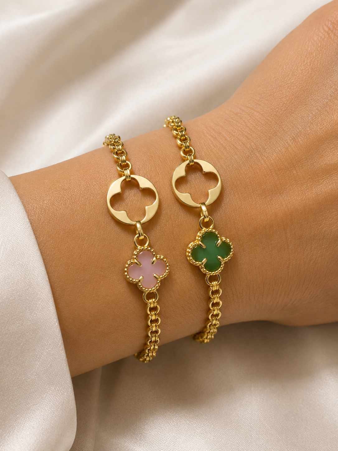 Clover Charm Bracelet – Pink & Green Collection