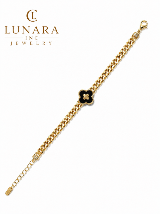 Midnight Clover Cuban Bracelet