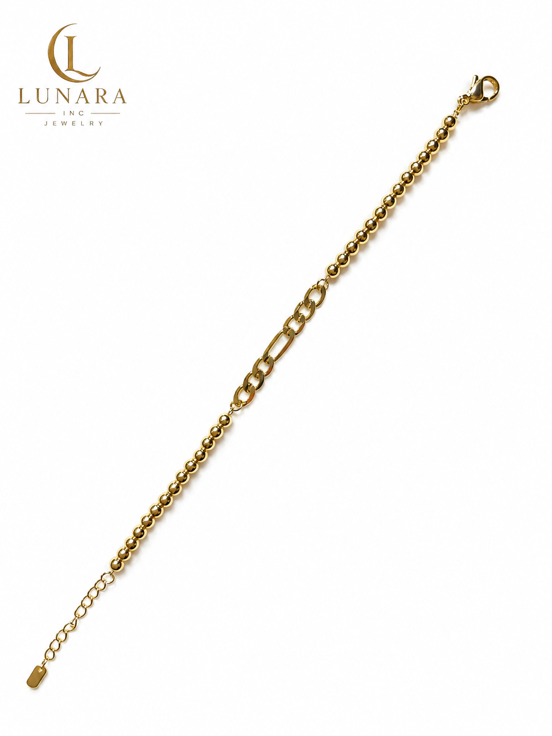 Lunara Beaded Figaro Gold Bracelet