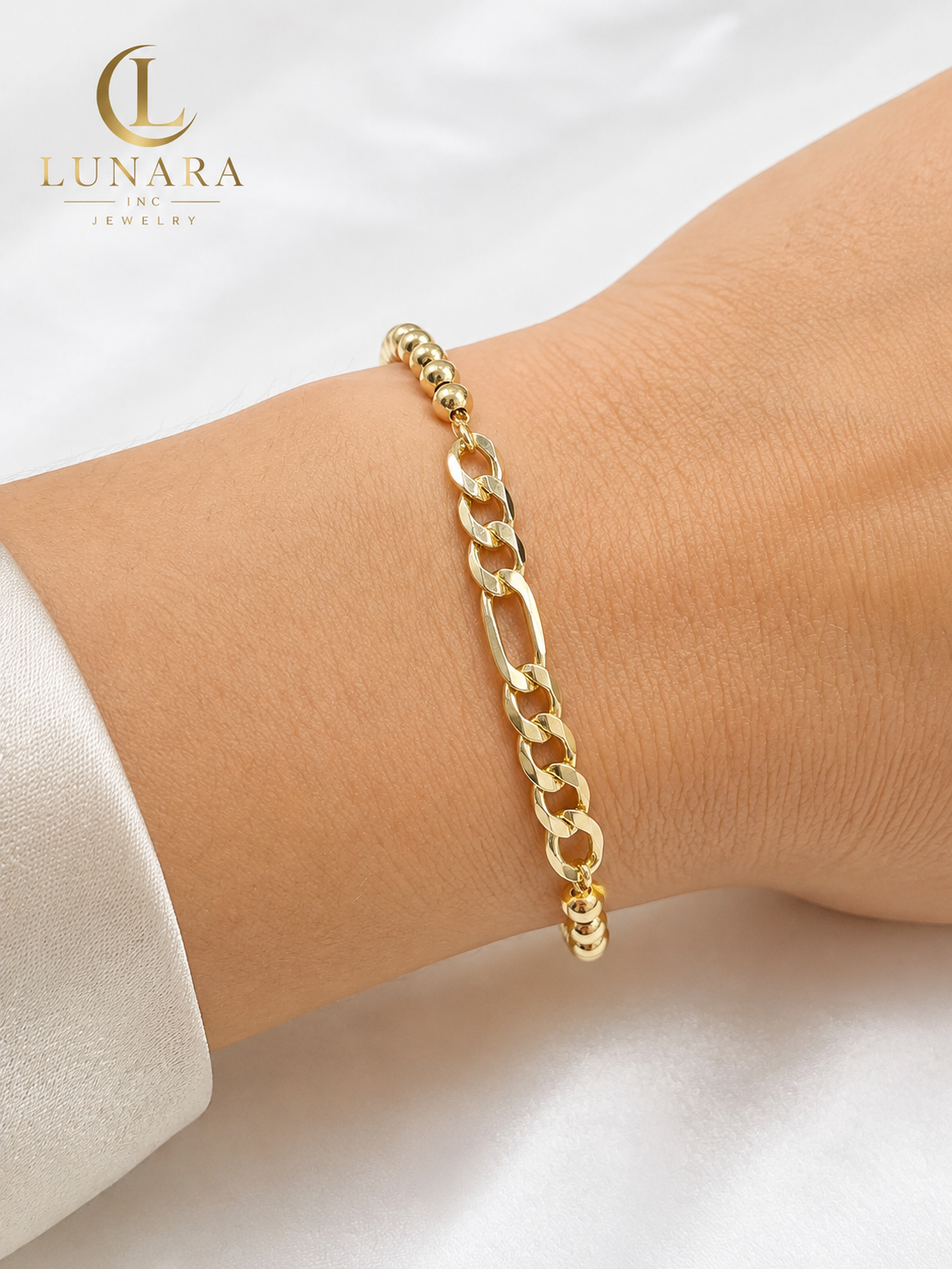 Lunara Beaded Figaro Gold Bracelet