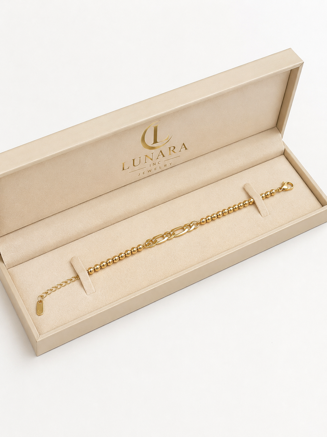Lunara Beaded Figaro Gold Bracelet