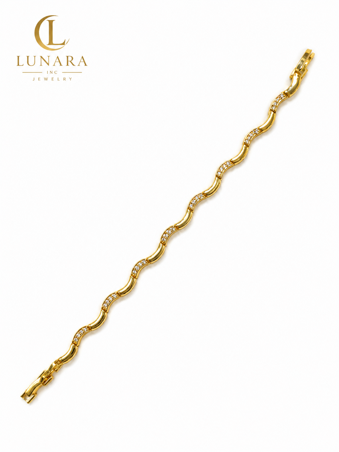 Lunara Wave Crystal Gold Bracelet