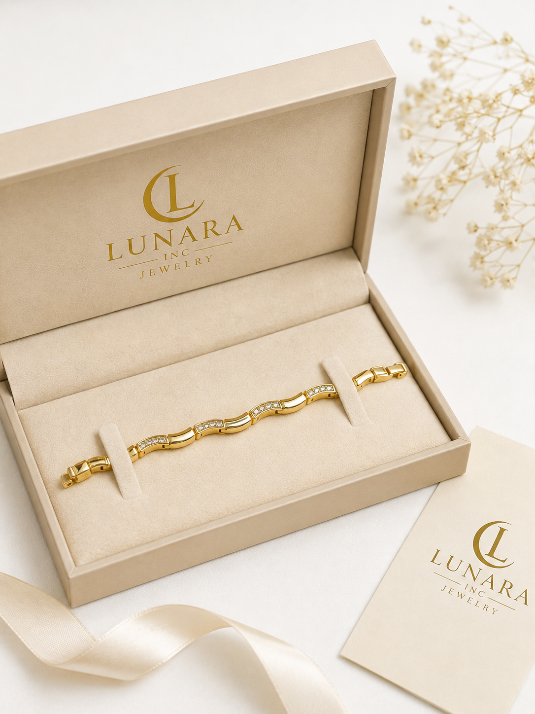 Lunara Wave Crystal Gold Bracelet