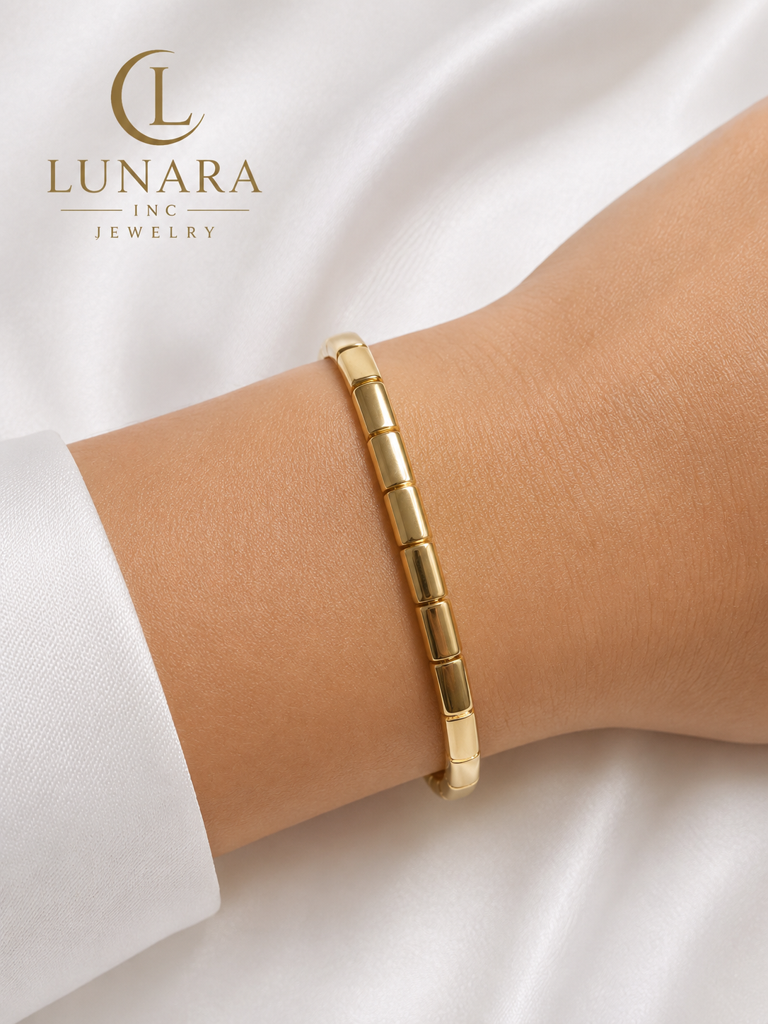 Lunara Gold Barrel Link Bracelet