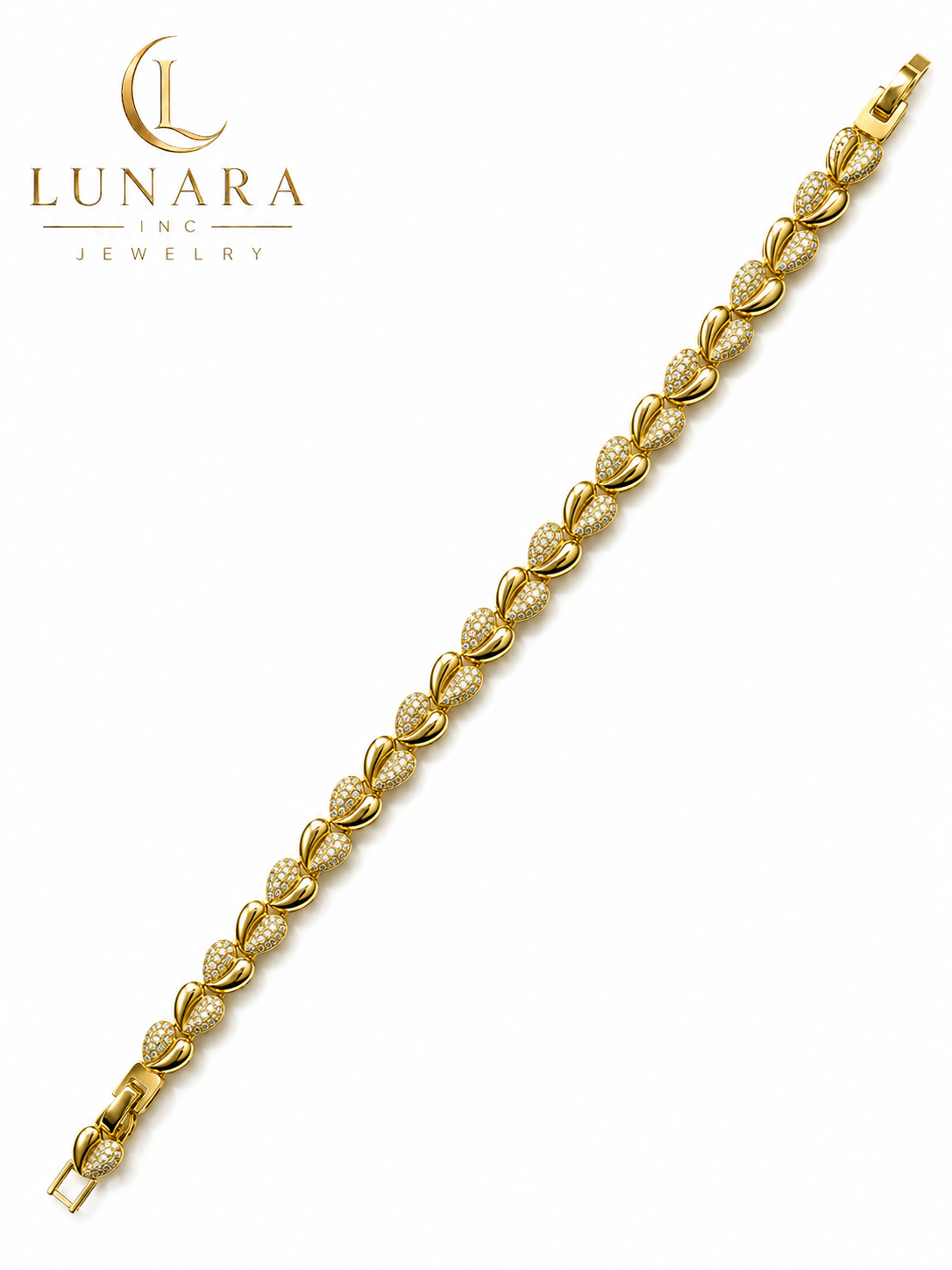 Golden Half Pavé Heart Link Bracelet