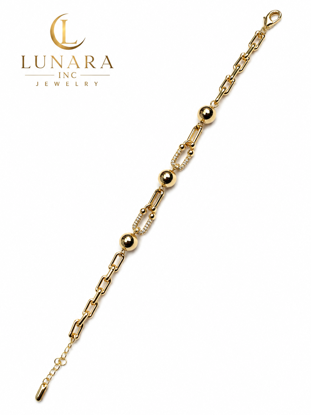 Gold Beaded & Pavé Link Bracelet