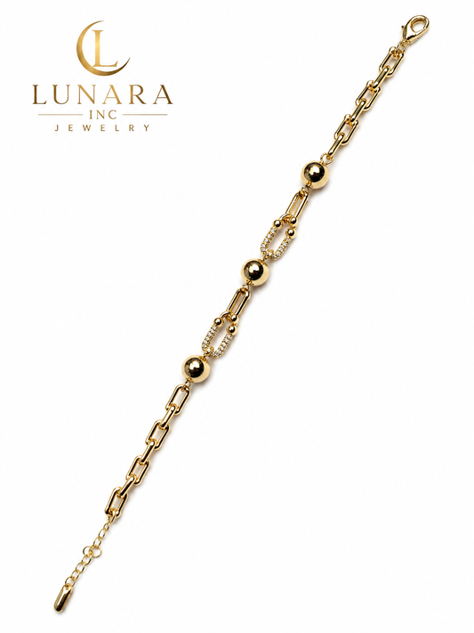 Gold Beaded & Pavé Link Bracelet