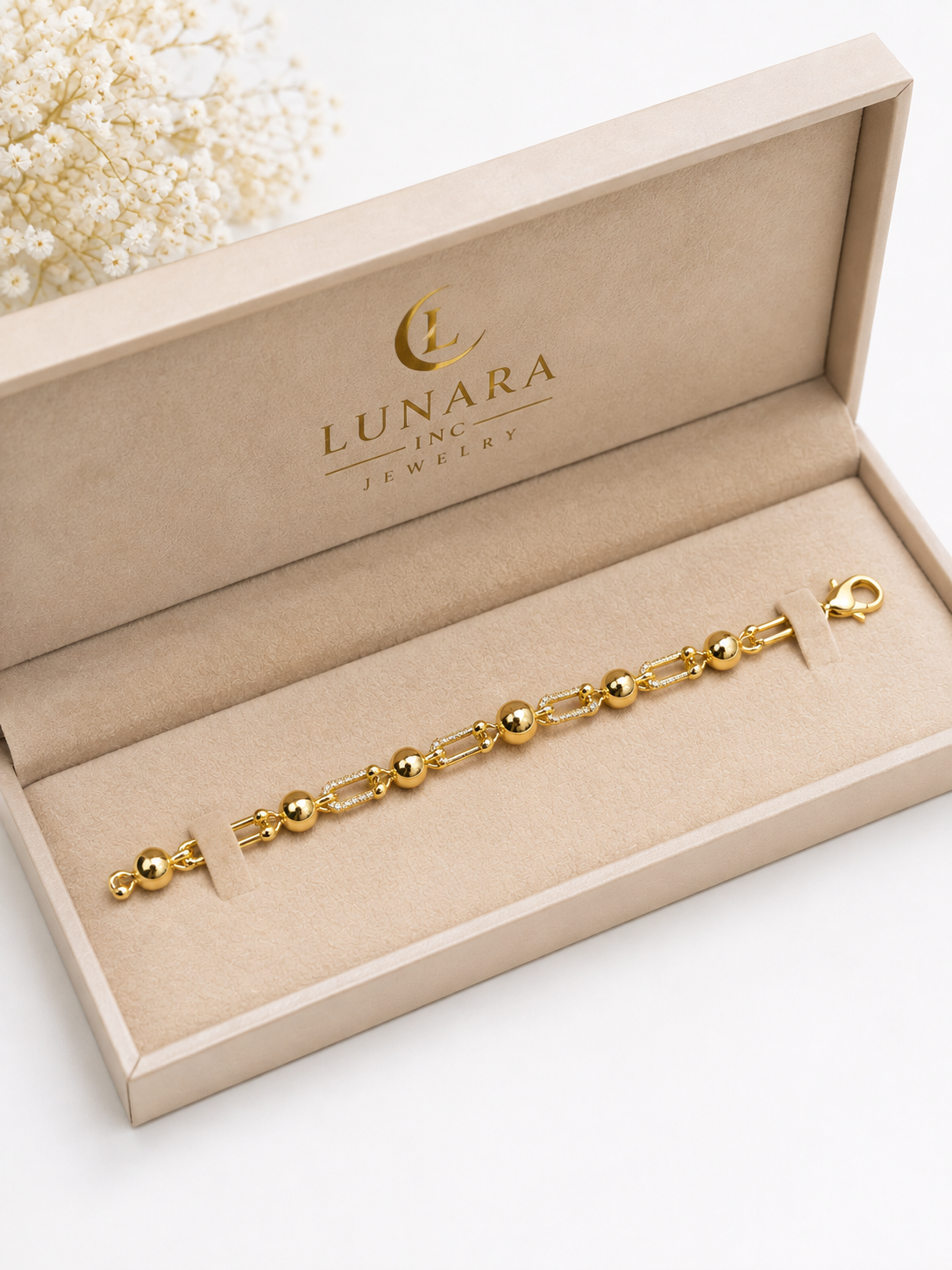Gold Beaded & Pavé Link Bracelet